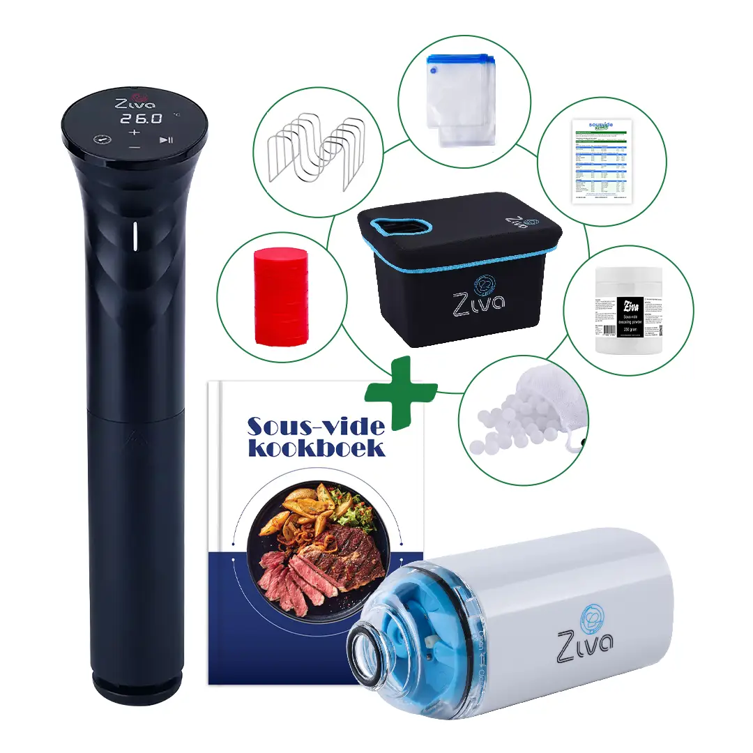 Sous-Vide Mega Bundle - Ziva Savant + Ziva USB-Handvakuumpumpe Sous-Vide + Sous-Vide Waterbowl (12) + Zubehör