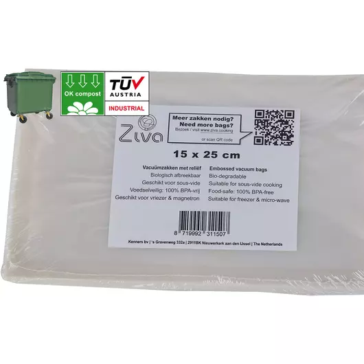 Ziva biologisch abbaubare Vakuumbeutel geprägt 15x25cm (50 Stück)